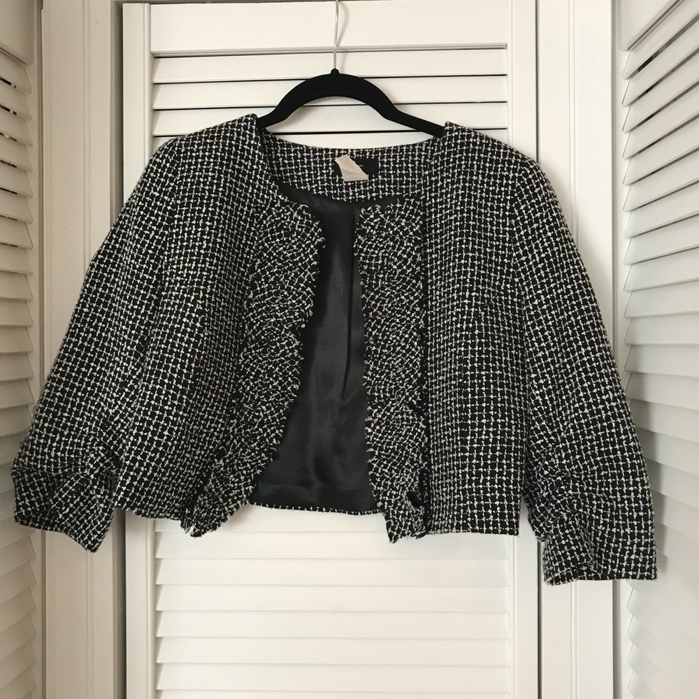 Cropped Black & White Tweed Jacket